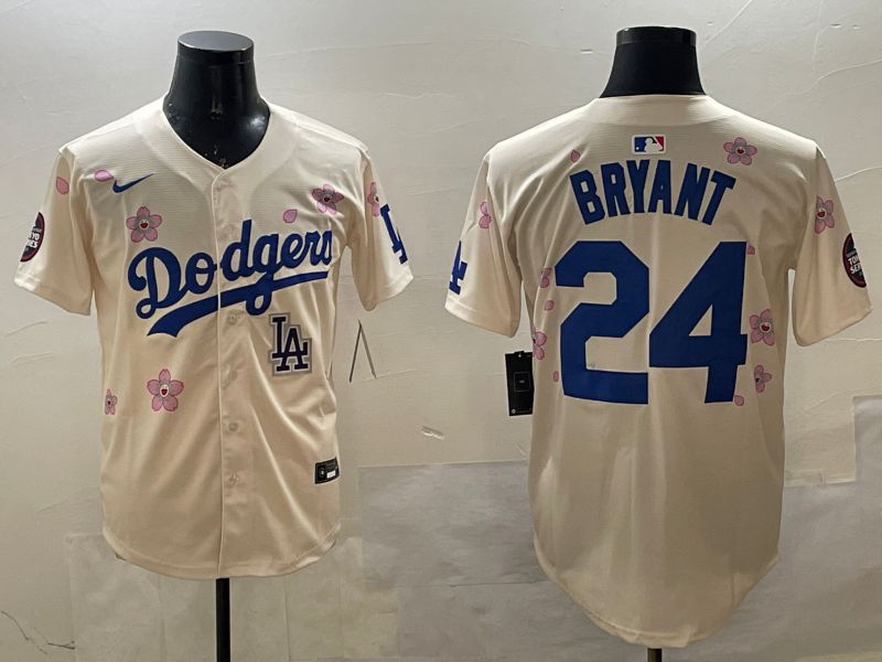 Men Los Angeles Dodgers 24 Bryant Cream Sakura Edition 2025 Nike MLB Jersey style 12